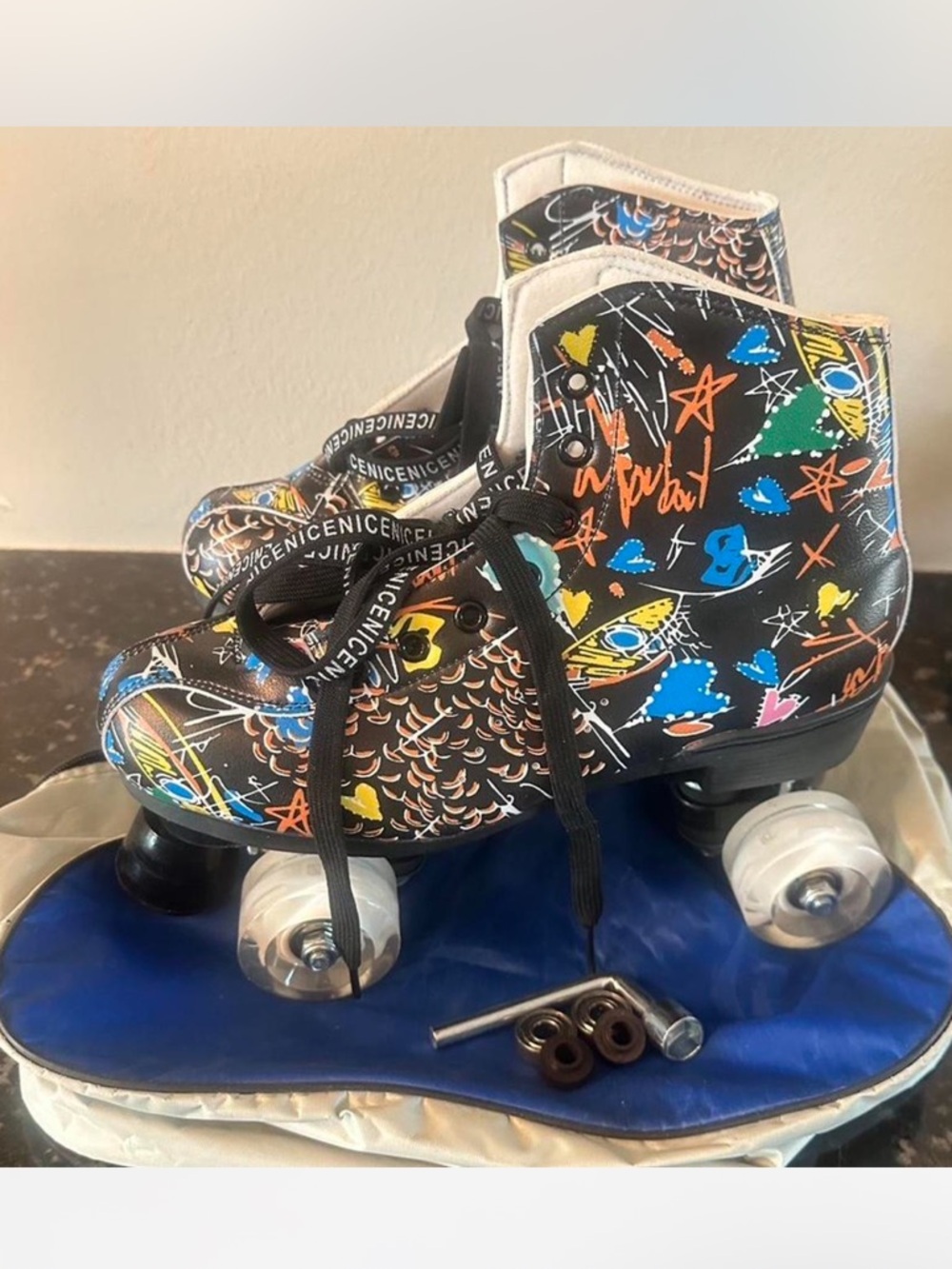 Black Graffiti Light Up Quad Roller Skates